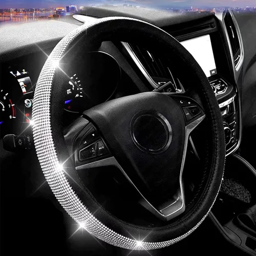Funda de volante de cuero con diamantes brillantes, fundas de volante rosas para mujeres y niñas con diamantes de imitación de cristal, accesorios