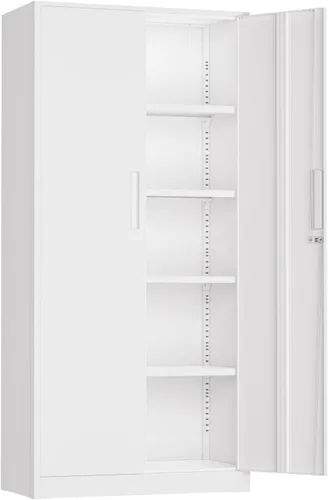 Miniatura 19 de INTERGREAT Gabinete de almacenamiento de acero con cerradura, gabinetes de almacenamiento de metal con cerradura con 2 estantes ajustables, gabinete