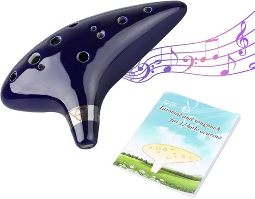 Miniatura 2 de Ocarina de 12 agujeros Alto C de cerámica con libro de canciones, soporte de exhibición, instrumento musical para principiantes