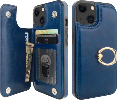 Miniatura 21 de ONETOP Funda tipo cartera para iPhone 13 Pro Max con soporte para tarjetas, anillo de rotación de 360°, función atril, bloqueo RFID, piel sintética