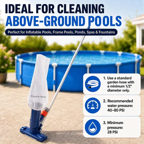 Miniatura 6 de Aspiradora de chorro de piscina mejorada con cepillo y poste de 56 pulgadas, para piscina sobre el suelo/inflable, bañera de hidromasaje, estanque