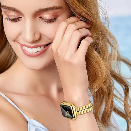 Miniatura 5 de Correa de metal de lujo y fina compatible con Apple Watch Band de 1.732 pulgadas con funda de 1.732 pulgadas para mujer, joyería mejorada delgada