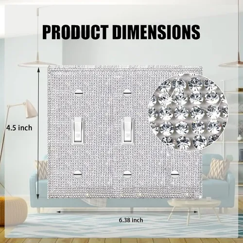 Miniatura 2 de Cubierta de placa de pared con diamantes de imitación plateados brillantes, cubierta de interruptor de luz, cubierta decorativa de 3 bandas, 1 pieza