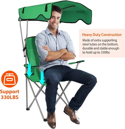 Miniatura 6 de KOCASO Silla de camping plegable con toldo – Silla de playa de protección solar con toldo de sombra, carga de 330 libras, asiento plegable