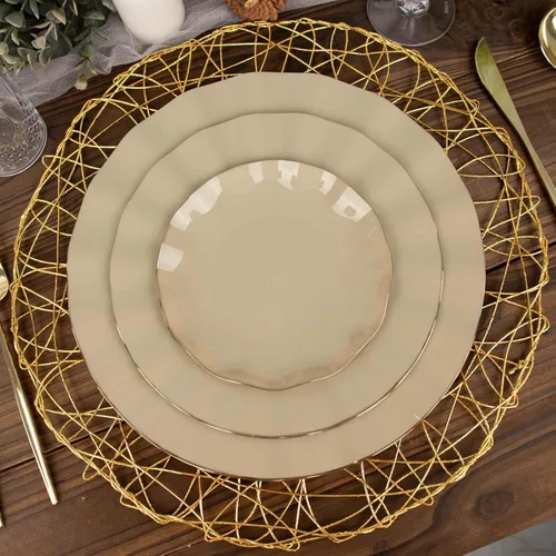 Miniatura 52 de Tableclothsfactory Paquete de 10 platos redondos de plástico negro de 6 pulgadas para ensalada de postre, platos desechables con borde ondulado