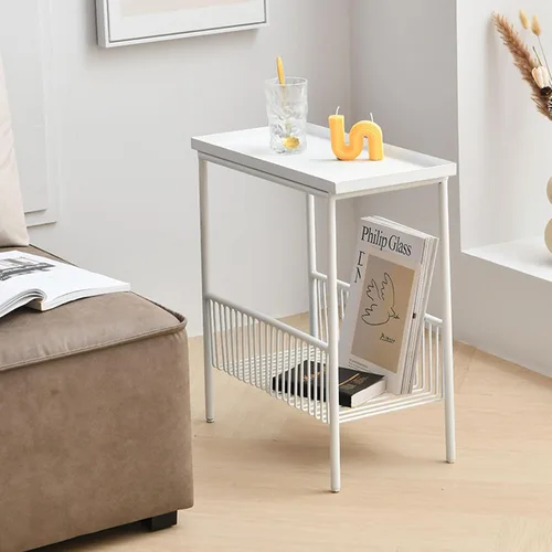 Miniatura 2 de Mesa de Café Creativa Mesa Auxiliar Salón Pequeño Sofá Mini Mesa de Centro Dormitorio Cabecera Sencilla Doble Estante Mesa Móvil para Espacios Blanco