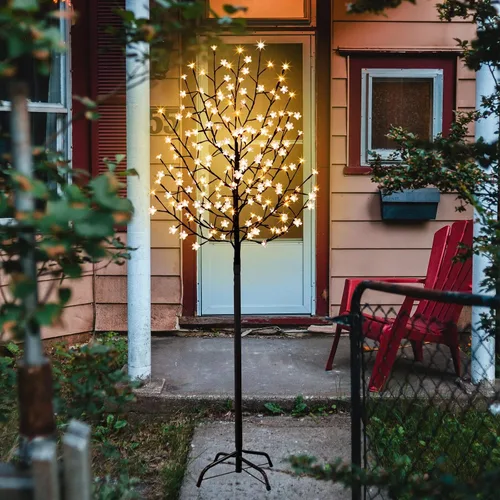 FUCHSUN - Luz solar de árbol de cerezo de 6 pies, 200 luces LED iluminadas para árbol de jardín al aire libre, luces de camino para patio, boda,