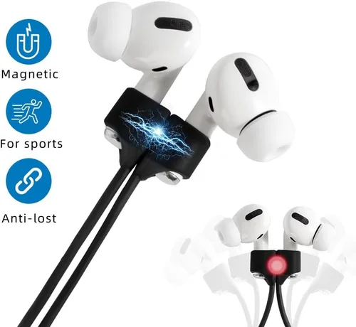 Miniatura 2 de Correas magnéticas antipérdida para AirPods, paquete de 4 unidades, cordón de cuello de silicona suave con diseño magnético ultra fuerte, compatible