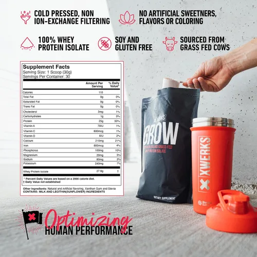 Miniatura 5 de Xwerks Grow Whey Protein en polvo, 0.88 oz de proteína aislada pura de vacas alimentadas con pasto de Nueva Zelanda, construye fuerza y acelera