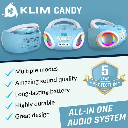 Miniatura 2 de KLIM Candy Kids - Reproductor de CD para niños, radio FM, incluye baterías, Boombox portátil, reproductor de CD para niños, con altavoces, niños Azul