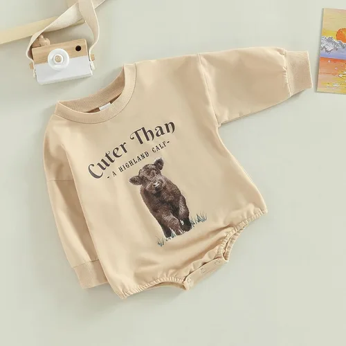 Miniatura 3 de Kayotuas Ropa occidental para bebé y niña, sudadera con estampado de vaca de manga larga, enterizo de gran tamaño, trajes de primavera y otoño