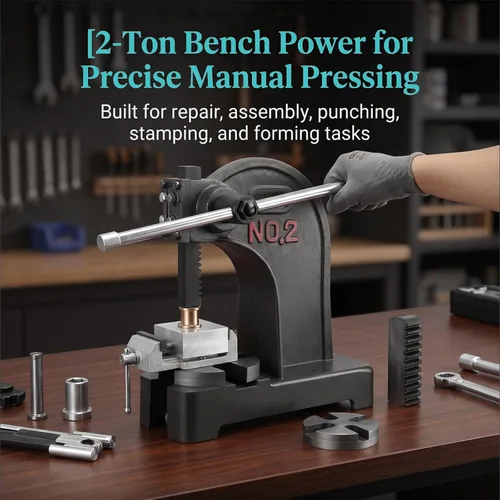 Miniatura 8 de 2 Ton Arbor Press, Heavy-Duty Manual Desktop Press, 8.5in Work Height, Hand Wheel Arbor Press with Reversible Ram & Removable Anvil, Cast Iron
