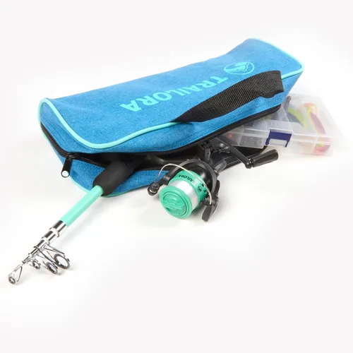 Miniatura 6 de Kit de pesca con caña, carrete predistribuido, aparejos, ganchos, estuche de transporte con cremallera