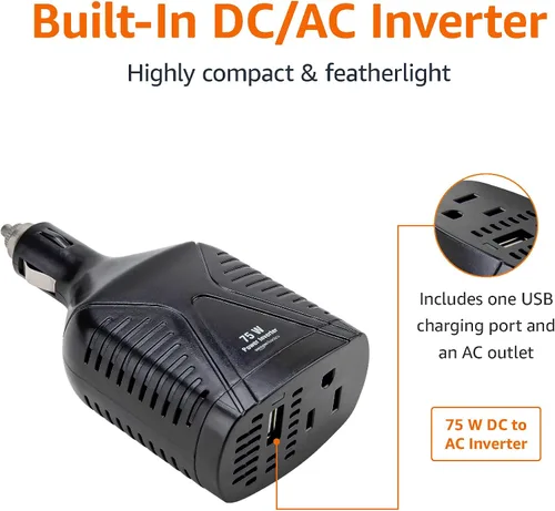 Miniatura 2 de Amazon Basics Inversor de corriente para automóvil de 750 W, 12 V a 110 V para vehículos, gris, 8.34 x 5.2 x 2.2 pulgadas