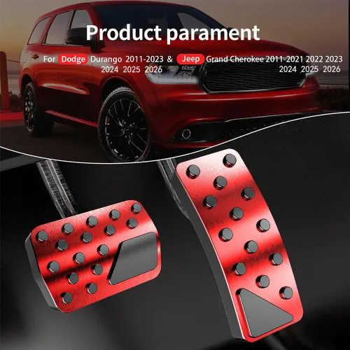 Miniatura 9 de Funda para pedal de coche para Jeep Grand Cherokee Dodge Durango 2011-2024 2025 Aleación de aluminio Sin perforación Fundas de pedal de freno y Rojo