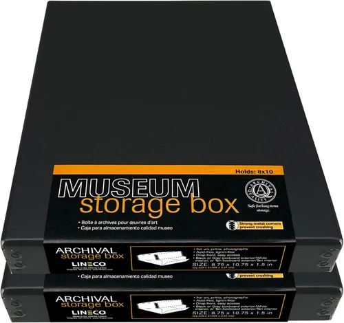 Lineco Museum - Caja de almacenamiento archivado, 8.75x10.75x1.5 pulgadas. Diseño frontal abatible. Sin ácidos con borde de metal. Organiza fotos,