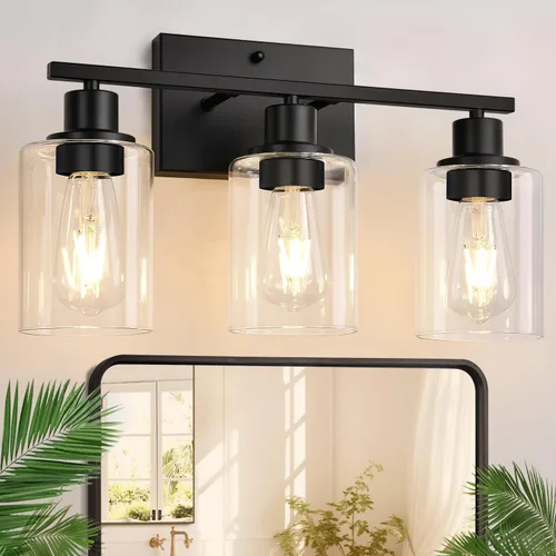 Miniatura 17 de Indoi Lámparas de baño de 4 luces, luces de tocador de níquel cepillado con pantallas de vidrio transparente, moderna lámpara de pared de baño