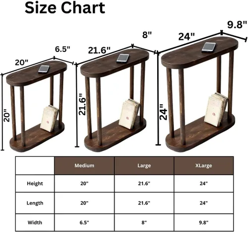 Miniatura 6 de Mesa auxiliar estrecha ovalada de madera maciza, mesa auxiliar delgada con pedestal pequeña para sala de estar, diseño minimalista moderno