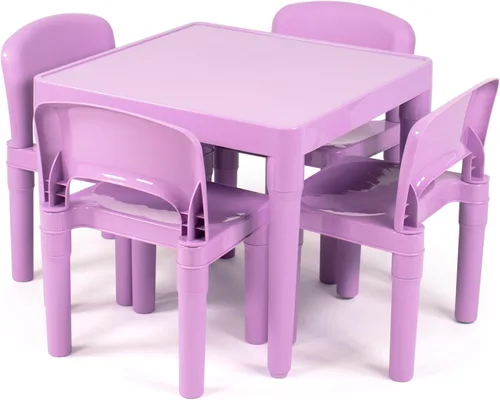 Miniatura 9 de Humble Crew Juego de mesa y 4 sillas para niños, Mesa amarilla con sillas - Mesa de actividades para niños pequeños resistente para tiempo de juego
