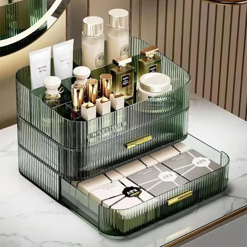 Miniatura 7 de Cajón organizador apilable de plástico transparente Organiza paletas de sombras de ojos, cosméticos y suministros de belleza en un tocador