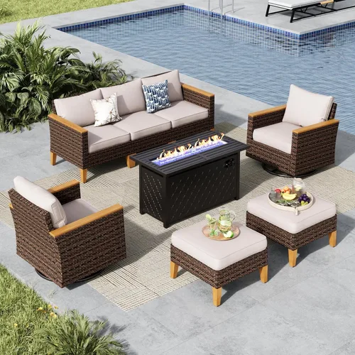 Miniatura 63 de MFSTUDIO Juego de 2 muebles de ratán para patio, sofá biplaza de mimbre para exteriores, juego de conversación para jardín, piscina, patio trasero
