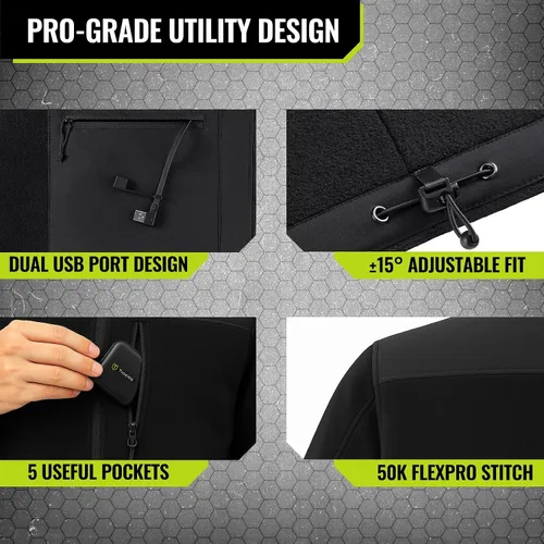 Miniatura 5 de TIDEWE Chaqueta Calefactable Pro para Hombres, Abrigo de Forro Polar con Batería Recargable para Caza (Negro, Camuflaje, Talla S-XXXL)