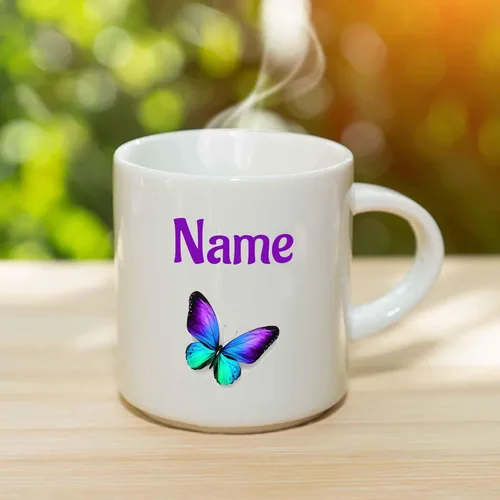 Miniatura 3 de Taza de café con nombre personalizado, mariposa morada (11 onzas)