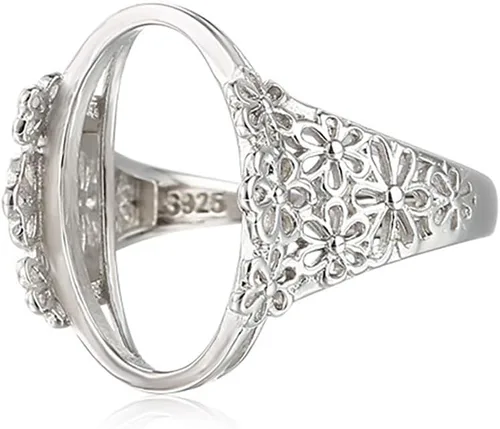 Miniatura 12 de Base de anillo en blanco ajustable de plata de ley 925 maciza para cabujones ovalados, camafeo de bricolaje, suministros para hacer joyas