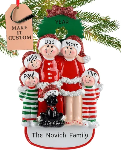 Miniatura 14 de Adorno Personalizado de Familia de 3 con Perro 2025 Personalización Gratuita en 24h Adornos de Navidad para el Árbol Recuerdo Negro de Mascota