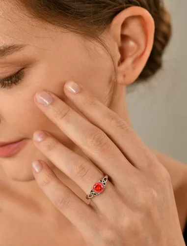 Miniatura 2 de YL Anillos de nudo celta para mujer de plata de ley 925 con piedra de nacimiento de corte redondo