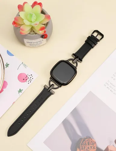Miniatura 2 de Wearlizer Correa de cuero compatible con Fitbit Versa 3/4 Sense 2, correa de cuero elegante con hebilla de metal en forma de D para reloj