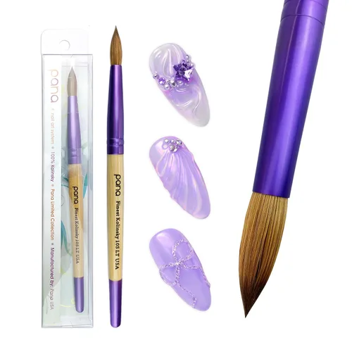 Miniatura 2 de PANA Pure Kolinsky Cepillo de uñas acrílico con mango de madera - forma redonda Púrpura