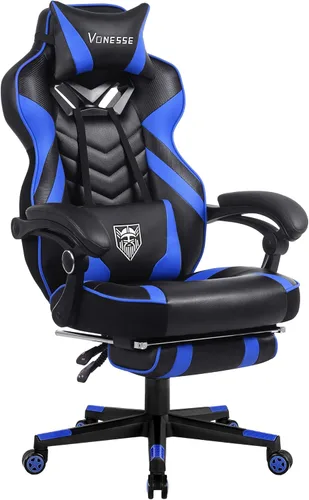 Miniatura 15 de Vonesse Silla de juegos, silla de oficina grande y alta con reposapiés y masaje, sillas de juegos para adultos con soporte lumbar, silla ergonómica