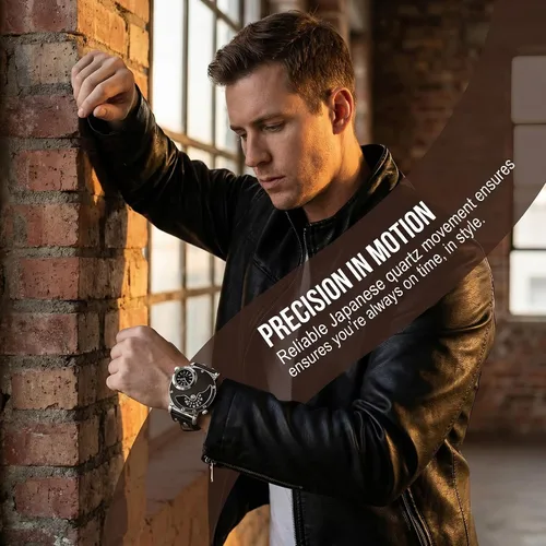 Miniatura 4 de MJSCPHBJK Reloj de pulsera analógico único para hombre, sumergible, de moda, de vestir, de cuarzo, con dial doble, diseño genial, banda de cuero