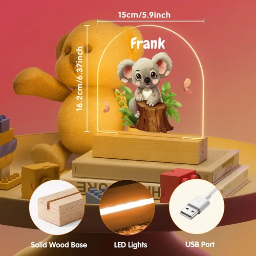 Miniatura 2 de Luz nocturna personalizada, luz nocturna acrílica Koala, regalos personalizados para niños, nombre personalizado, brillo ajustable, alimentación