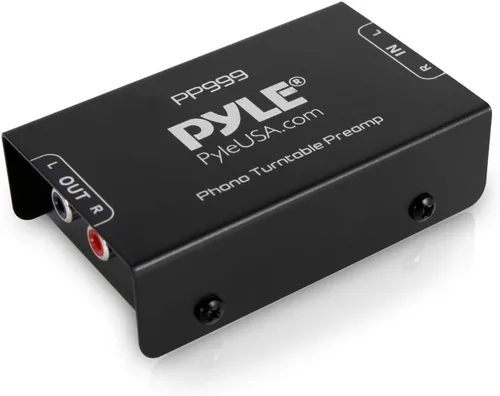 Pyle Phono Turntable Preamp - Mini preamplificador de fonógrafo estéreo de audio electrónico con entrada RCA, salida RCA y operación de bajo ruido,