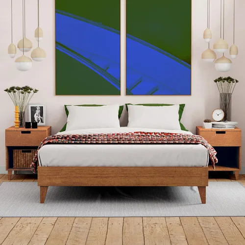 Plataforma moderna para cama - Diseño de madera maciza - Fabricado en Estados Unidos - Fácil de armar, Madera, almendra