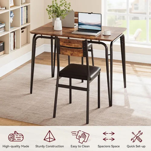 Miniatura 3 de Juego de mesa de comedor para cocina y comedor de 4 a 5 piezas con mesa rectangular moderna de madera, sillas tapizadas, para desayuno, oficina