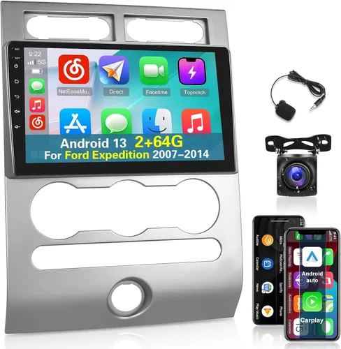 [2+64G] NHOPEEW - Radio de coche para Ford Expedition 2007-2014 con Carplay inalámbrico y Android Auto – Pantalla táctil de 9 pulgadas Android 13