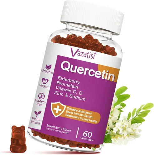 Gomitas de quercetina, quercetina con vitamina C, zinc, bromelina, saúco y vitamina D, apoyo inmunológico para adultos y niños, mujeres y hombres,