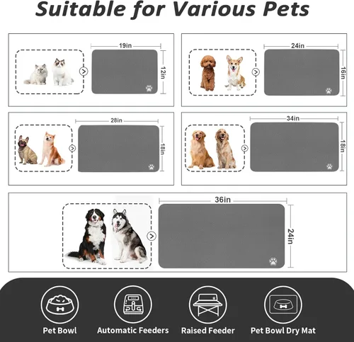 Miniatura 4 de HotLive Tapete absorbente para tazón de comida y agua de mascota, fácil de limpiar, tapete dispensador de agua para perros y gatos que ensucian, Paw