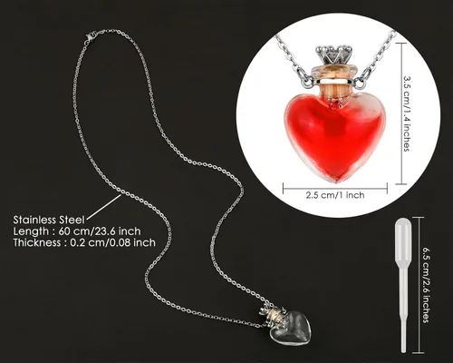 Miniatura 2 de DS. DISTINCTIVE STYLE Collar de Frasco en Forma de Corazón Colgante de Botella de Perfume Collar de Frasco de Sangre para Líquido Joyería