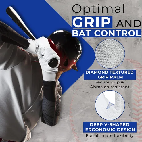 Miniatura 3 de HANDLANDY Guantes de bateo de béisbol para adultos y jóvenes, guantes de bateo de sóftbol con agarre transpirable para hombres, niños y niñas Blanco