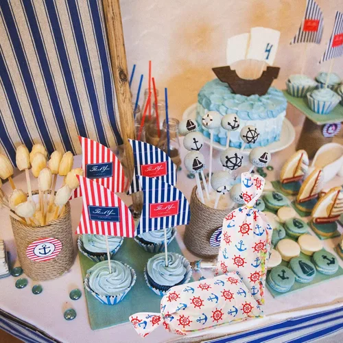 Miniatura 6 de Lecpeting 100 bolsas náuticas para golosinas, anclas, estampado de rueda, bolsas de celofán, regalos de fiesta náutica con lazos giratorios