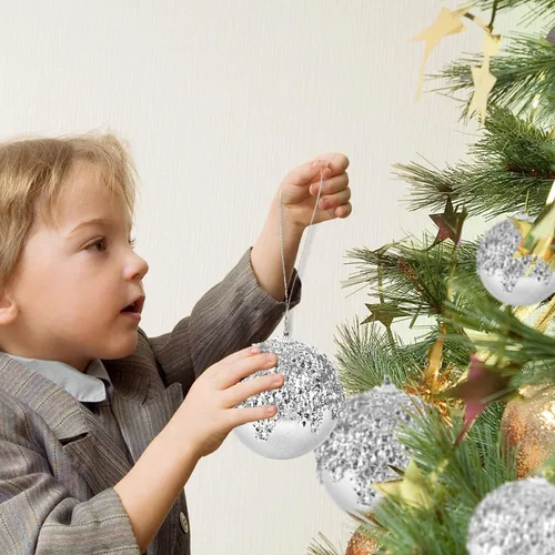 Miniatura 7 de Adornos de bola de Navidad colgantes de 4 piezas en plata, decoraciones de bolas de Navidad irrompibles para árboles, decoraciones para bodas