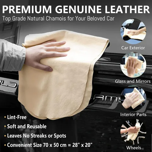 Miniatura 2 de Paño de Gamuza para Automóvil 20'' x 27.6'' (3.7 pies cuadrados) Toalla Shammy Lavado de Automóvil Toalla de Secado Absorbente Cuero Real Sin