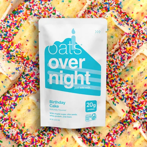 Miniatura 7 de Oats Overnight - Pastel de cumpleaños - Batido de desayuno de proteína de 0.71 oz - Sin gluten, 0.18 oz de fibra, avena sin OMG (2.7 oz por comida)
