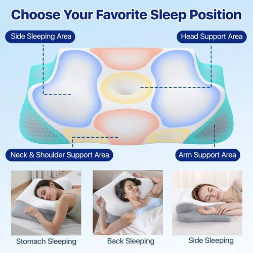 Miniatura 4 de Almohada cervical de espuma viscoelástica para el cuello - Almohada cervical ergonómica contorneada para durmientes laterales, de espalda y sobre