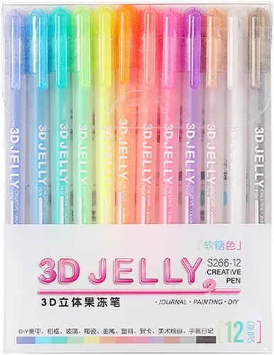 EUBUY Juego de bolígrafos de gelatina 3D, 12 colores brillantes 3D, bolígrafos de tinta de gel de colores surtidos para pintar y colorear, apto para