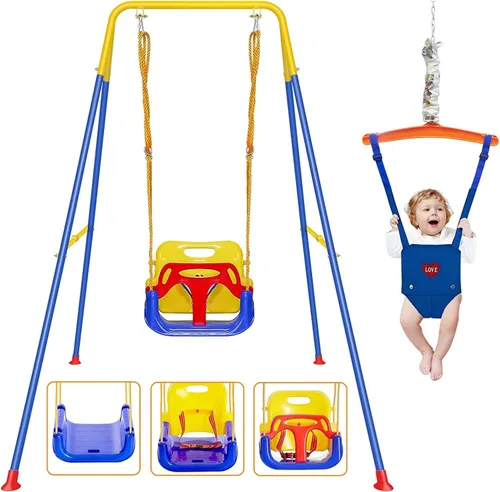 Miniatura 8 de Columpio 3 en 1 para niños pequeños con marco, para interiores y exteriores, columpio para bebé con cinturón de seguridad para uso en interiores
